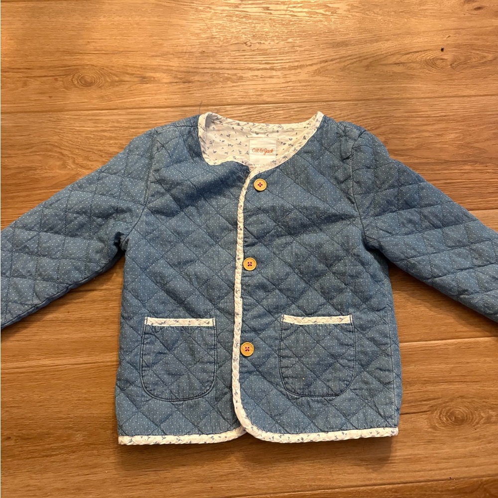 Cat & Jack Quilted Light Blue Puffer Jacket with White Trim